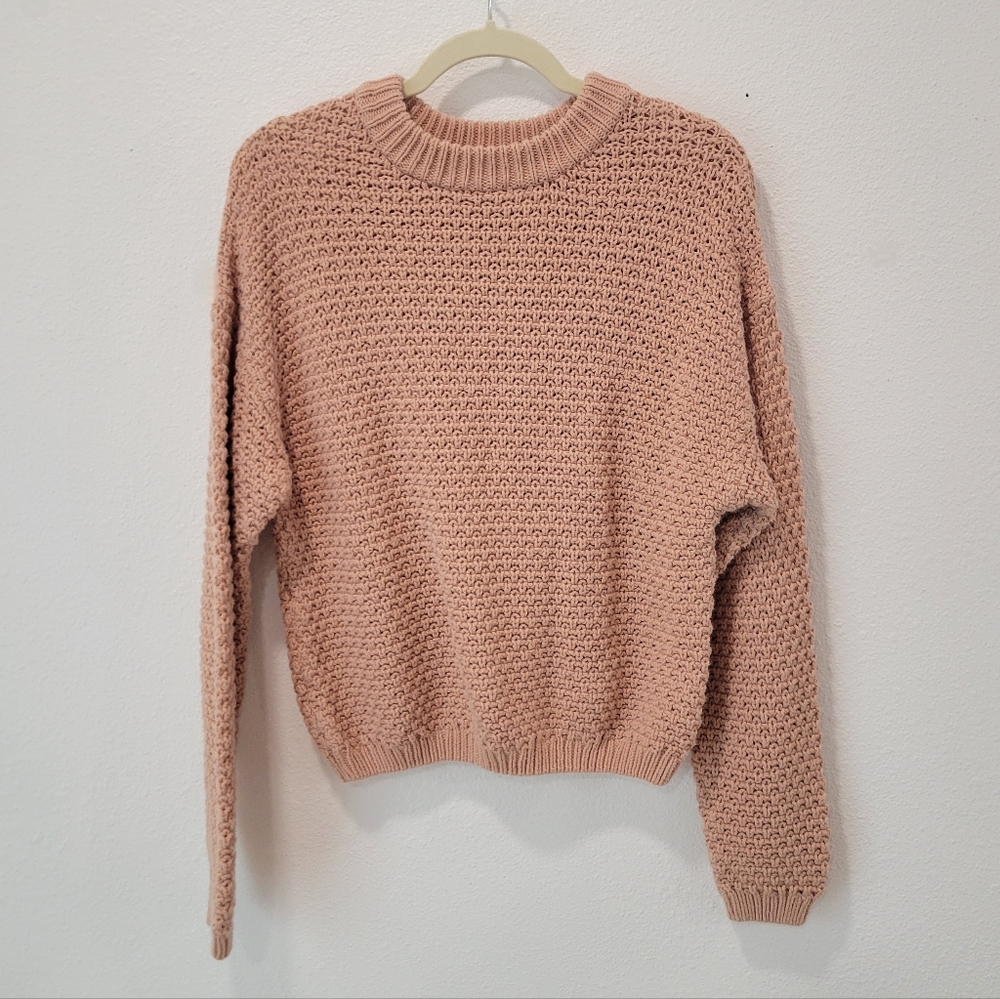 Universal Threads Womens Chunky Knit Crewneck Sweater Med Light Rose Pink Cozy